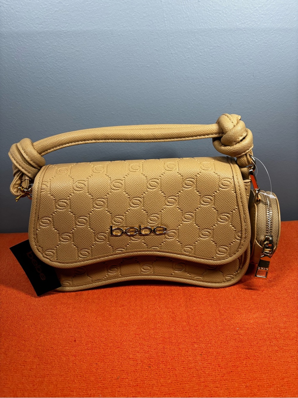 bebe Tan Knotted Handle Crossbody Bag